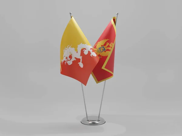 Montenegro Bhutan Cooperation Flags White Background Render — стокове фото