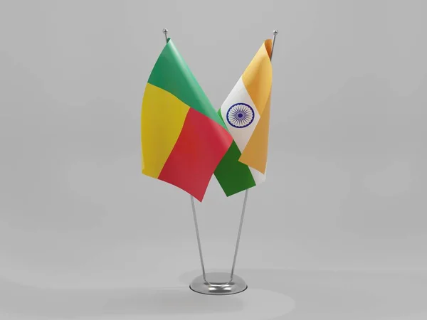 India Banderas Cooperación Benin Fondo Blanco Render — Foto de Stock