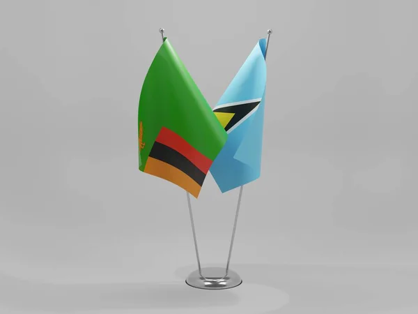 Σημαίες Συνεργασίας Αγίας Λουκίας Ζάμπια Λευκό Φόντο Render — Φωτογραφία Αρχείου