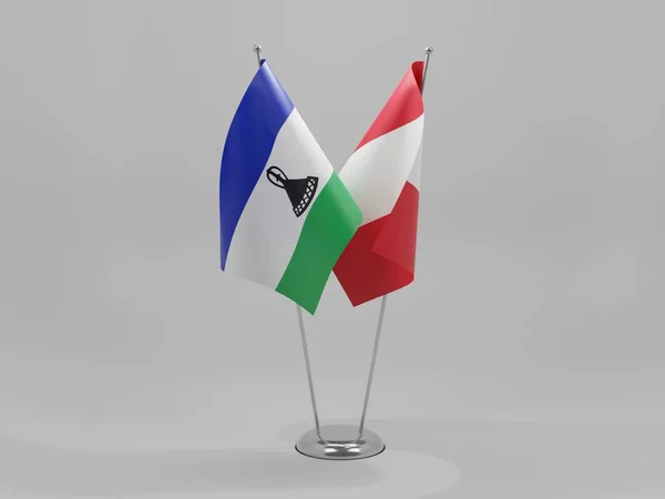 Peru Lesotho Samenwerking Vlaggen Witte Achtergrond Render — Stockfoto