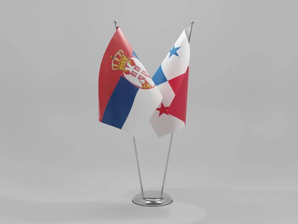 Panamá Sérvia Bandeiras Cooperação Fundo Branco Render — Fotografia de Stock