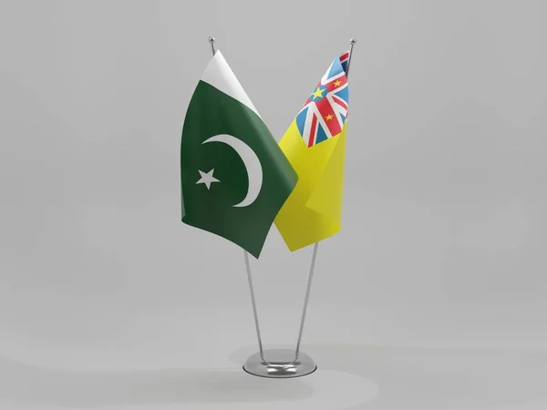 Niue Pakistanska Samarbetsflaggor Vit Bakgrund Render — Stockfoto