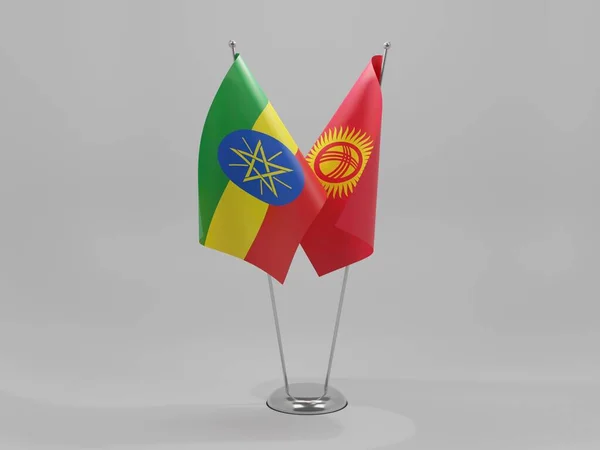 Kırgızistan Etiyopya Şbirliği Bayrakları Beyaz Arkaplan Render — Stok fotoğraf