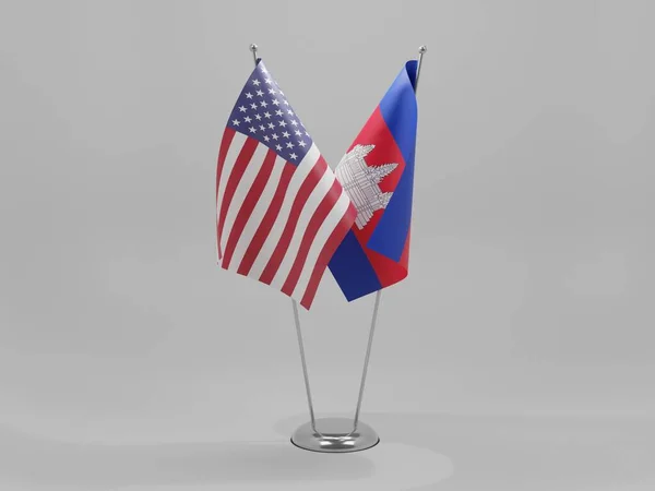 Camboja Bandeiras Cooperação Dos Estados Unidos América Fundo Branco Render — Fotografia de Stock