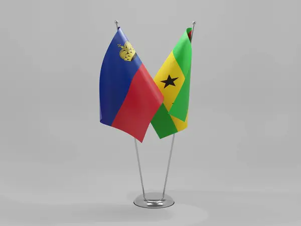 São Tomé Príncipe Bandeiras Cooperação Liechtenstein Fundo Branco Render — Fotografia de Stock