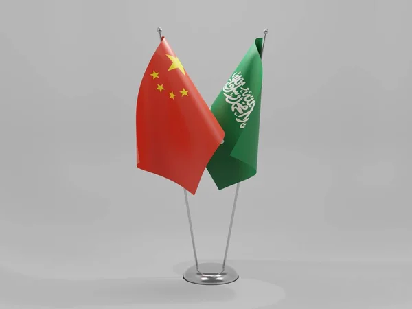 Szaúd Arábia Kína Együttműködési Zászlók Fehér Háttér Render — Stock Fotó