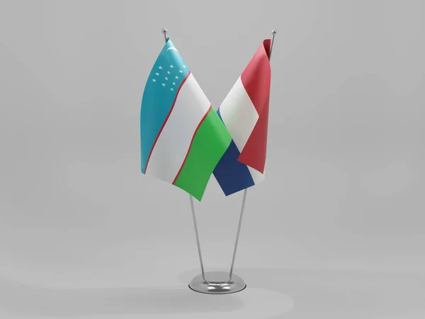 Netherlands Uzbekistan Cooperation Flags White Background Render — Stock Photo, Image