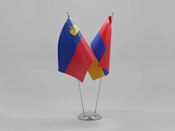 Arménia Bandeiras Cooperação Liechtenstein Fundo Branco Render — Fotografia de Stock