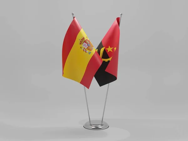 Angola Spanje Samenwerking Vlaggen Witte Achtergrond Render — Stockfoto