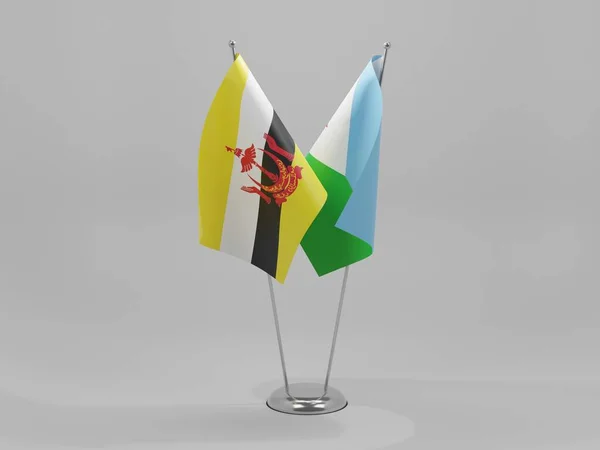 Djibouti Banderas Cooperación Brunei Fondo Blanco Render — Foto de Stock