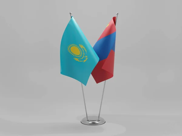 Mongolia Kazachstan Flagi Współpracy Białe Tło Render — Zdjęcie stockowe