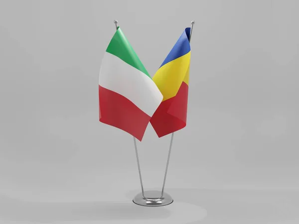 Rumanía Italia Banderas Cooperación Fondo Blanco Render —  Fotos de Stock