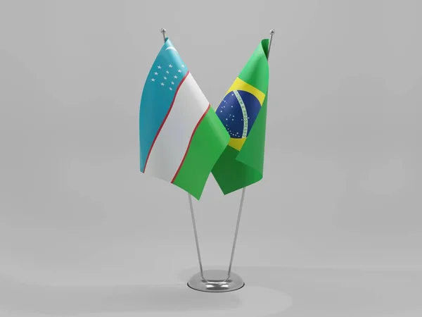 Brasil Bandeiras Cooperação Uzbequistão Fundo Branco Render — Fotografia de Stock