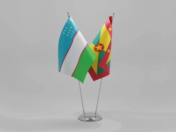 Grenada Uzbekistan Flagi Współpracy Białe Tło Render — Zdjęcie stockowe