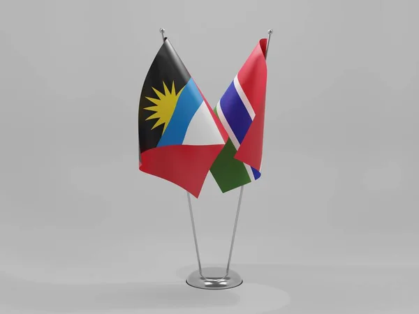 Gambia Flagi Współpracy Antigua Barbuda Białe Tło Render — Zdjęcie stockowe
