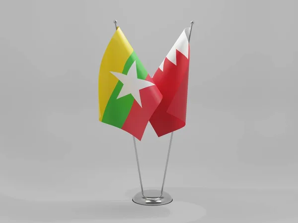 Bahrajn Flagi Współpracy Myanmar Białe Tło Render — Zdjęcie stockowe