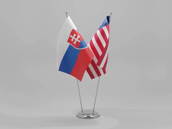 Libéria Bandeiras Cooperação Eslováquia Fundo Branco Render — Fotografia de Stock