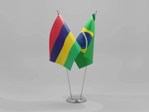 Brasilien Mauritius Kooperationsfahnen Weißer Hintergrund Render — Stockfoto