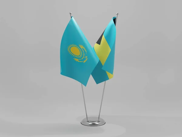 Bahamas Kazakstans Samarbetsflaggor Vit Bakgrund Render — Stockfoto