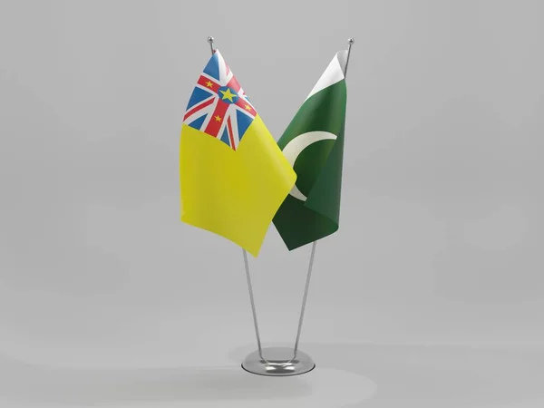 Pakistán Banderas Cooperación Niue Fondo Blanco Render —  Fotos de Stock