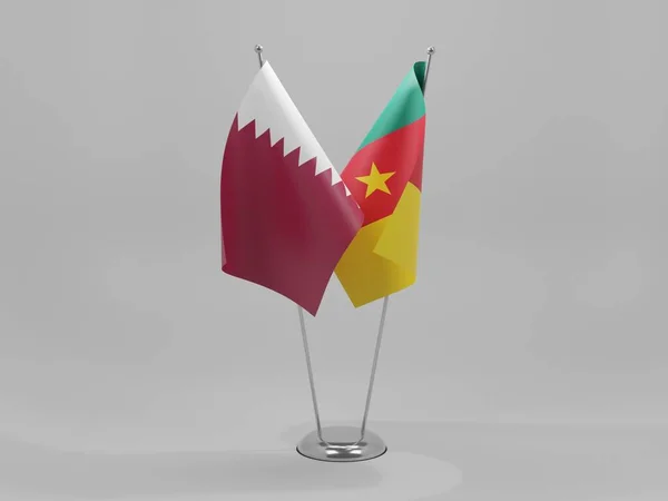 Camarões Bandeiras Cooperação Qatar Fundo Branco Render — Fotografia de Stock
