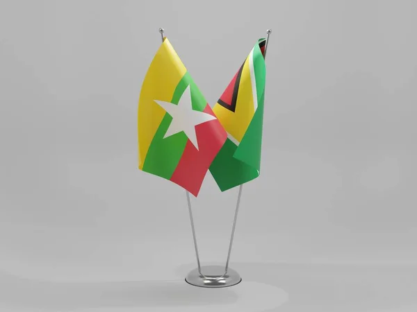 Guyana Myanmar Banderas Cooperación Fondo Blanco Render — Foto de Stock
