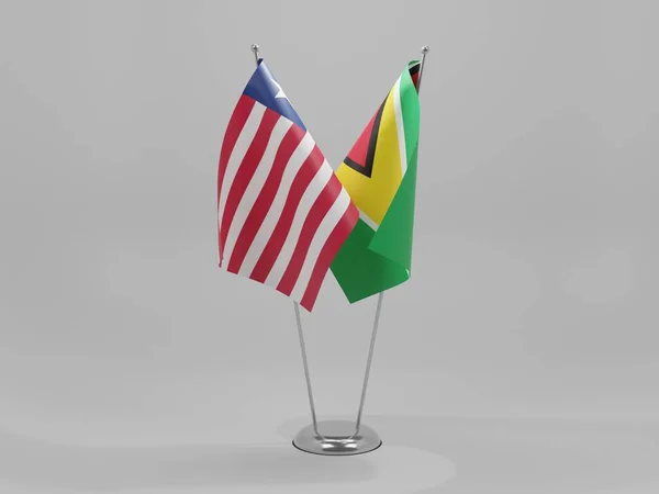 Guiana Libéria Bandeiras Cooperação Fundo Branco Render — Fotografia de Stock