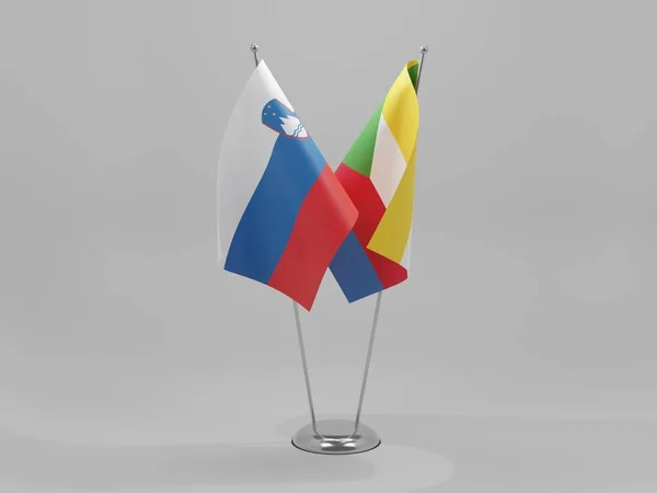 Komory Slovinsko Spolupráce Vlajky Bílé Pozadí Vykreslování — Stock fotografie