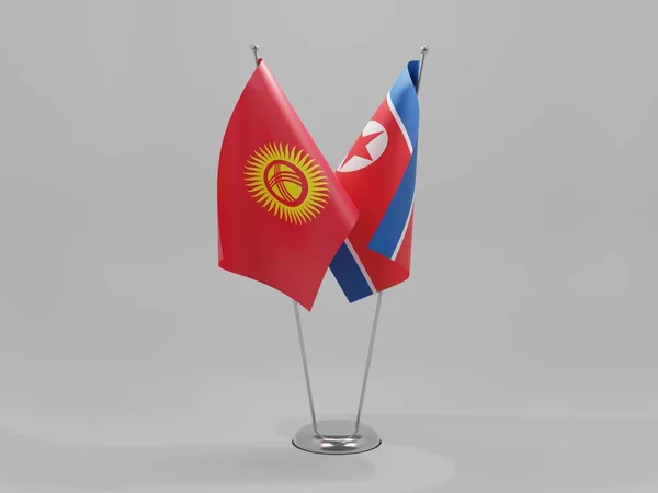 Corea Del Nord Bandiere Cooperazione Del Kirghizistan Sfondo Bianco Render — Foto Stock