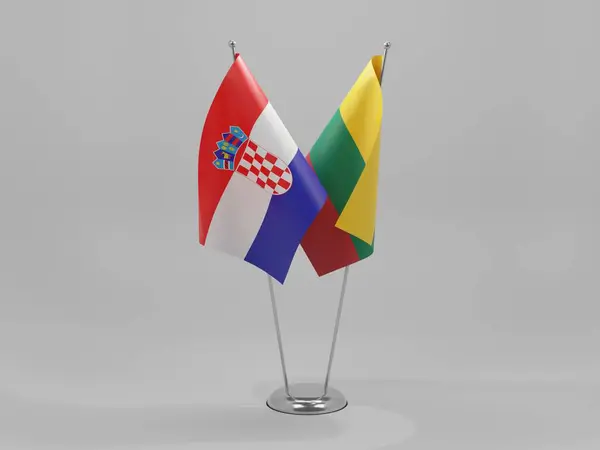 Lituania Croacia Banderas Cooperación Fondo Blanco Render — Foto de Stock