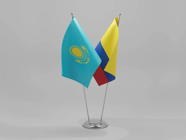 Colombia Banderas Cooperación Kazajstán Fondo Blanco Render — Foto de Stock
