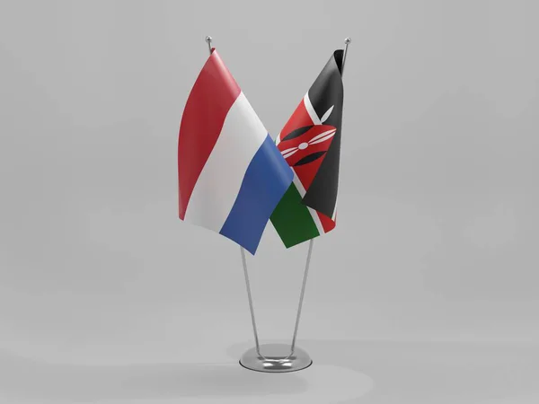 Kenia Nederlandse Samenwerking Vlaggen Witte Achtergrond Render — Stockfoto