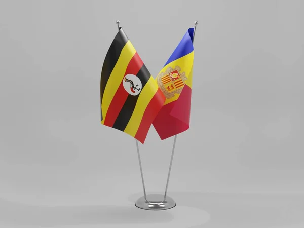 Banderas Cooperación Andorra Uganda Fondo Blanco Render — Foto de Stock