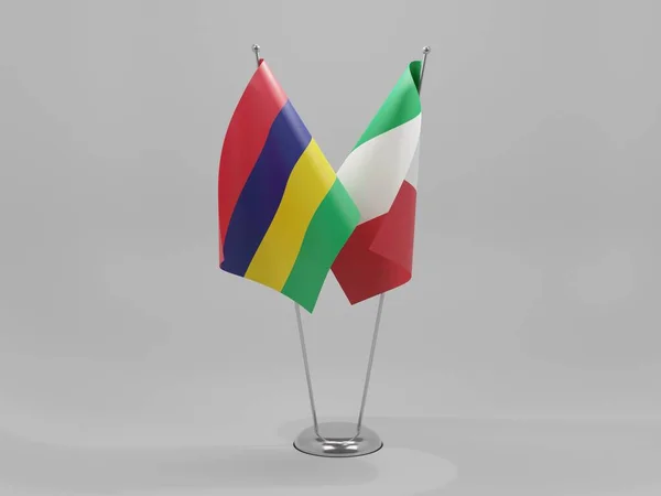 Ιταλία Μαυρίκιος Σημαίες Συνεργασίας Λευκό Φόντο Render — Φωτογραφία Αρχείου