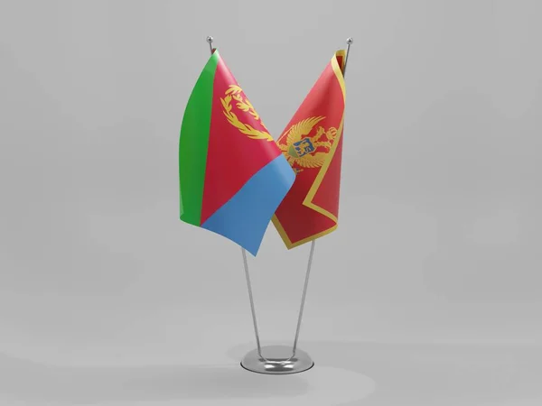 Montenegro Banderas Cooperación Eritrea Fondo Blanco Render — Foto de Stock