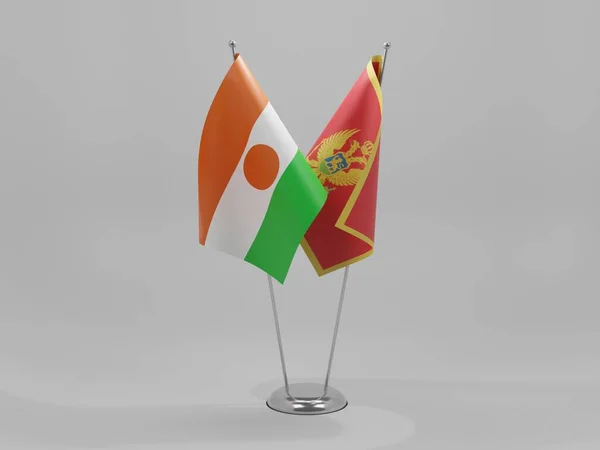 Σημαίες Συνεργασίας Μαυροβουνίου Νίγηρα Λευκό Φόντο Render — Φωτογραφία Αρχείου
