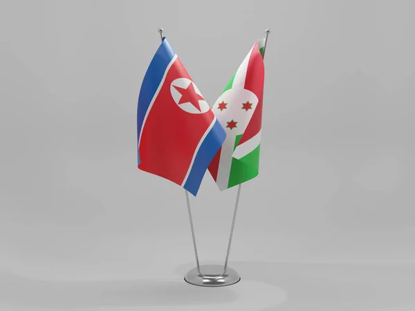 Burundi Bandeiras Cooperação Coreia Norte Fundo Branco Render — Fotografia de Stock