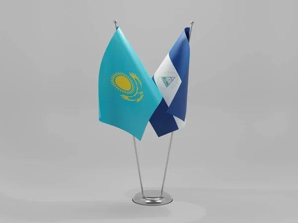 Nicarágua Bandeiras Cooperação Cazaquistão Fundo Branco Render — Fotografia de Stock