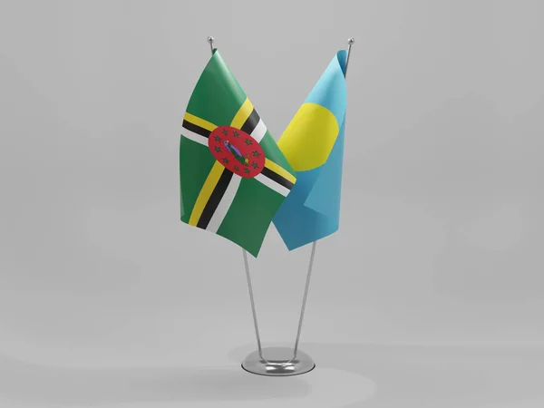 Palau Dominica Cooperation Flags White Background Render — стокове фото