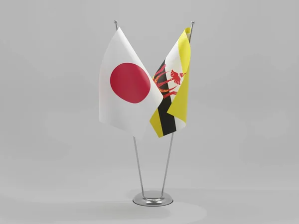 Brunei Bandeiras Cooperação Japão Fundo Branco Render — Fotografia de Stock