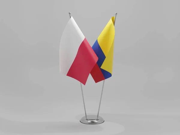 Kolumbie Polsko Spolupráce Vlajky Bílé Pozadí Vykreslování — Stock fotografie
