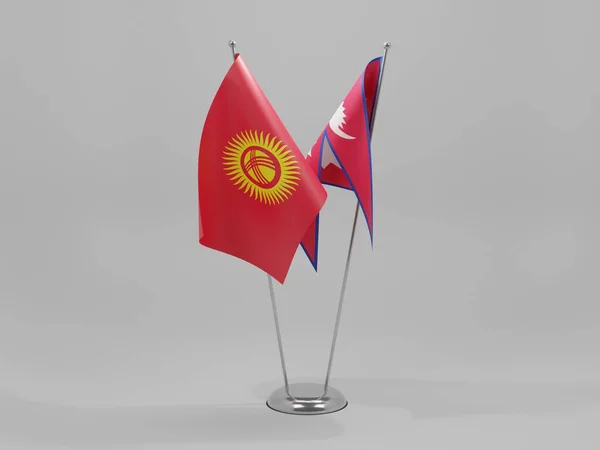 Népal Drapeaux Coopération Kirghizistan Fond Blanc Render — Photo