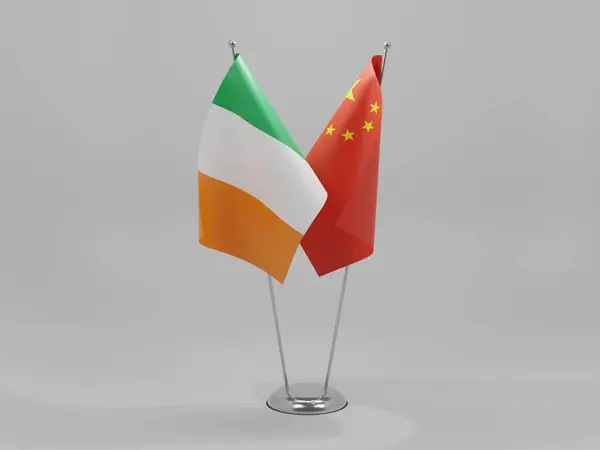 Kína Írország Együttműködési Zászlók Fehér Háttér Render — Stock Fotó