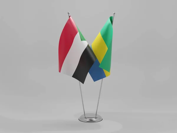 Gabon Sudan Flagi Współpracy Białe Tło Render — Zdjęcie stockowe