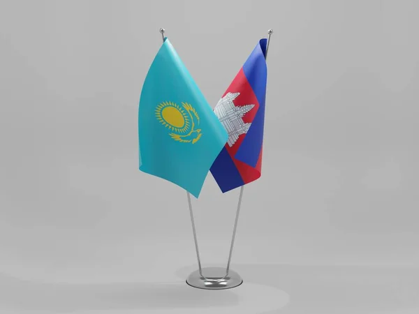 Καμπότζη Καζακστάν Σημαίες Συνεργασίας Λευκό Φόντο Render — Φωτογραφία Αρχείου