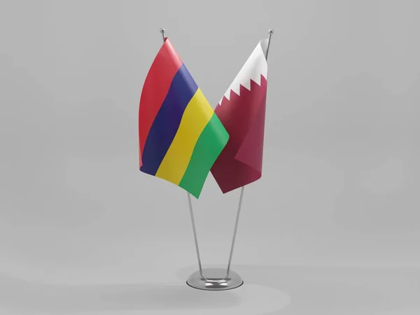 Katar Mauritius Flagi Współpracy Białe Tło Render — Zdjęcie stockowe