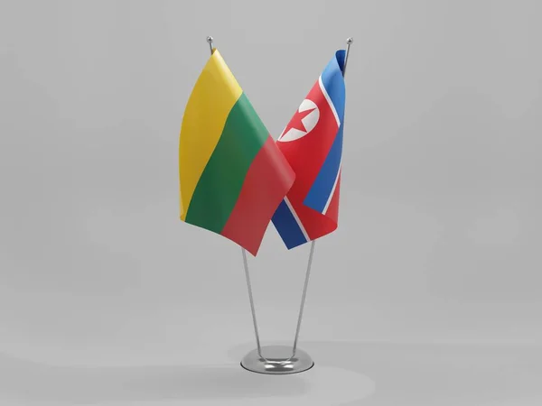 North Korea Lithuania Cooperation Flags White Background Render — стокове фото