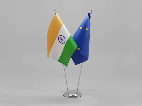 European Union India Cooperation Flags White Background Render — Stock Photo, Image