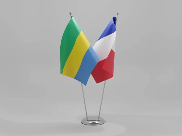 Francia Gabón Banderas Cooperación Fondo Blanco Render —  Fotos de Stock