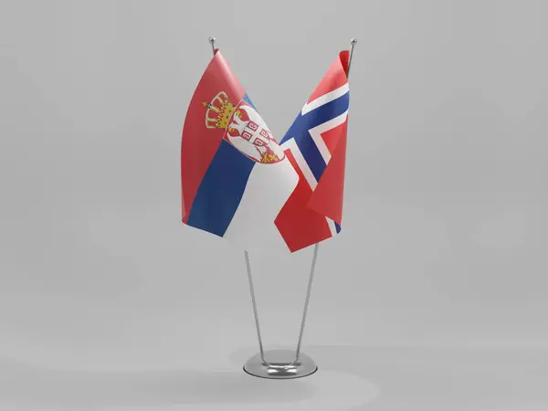 Noruega Sérvia Bandeiras Cooperação Fundo Branco Render — Fotografia de Stock